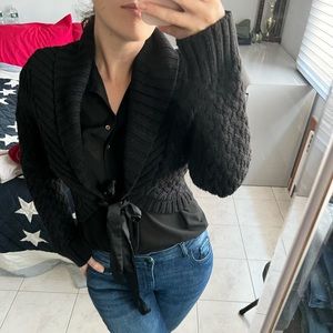 Gorgeous cropped black cardigan with bow tie!